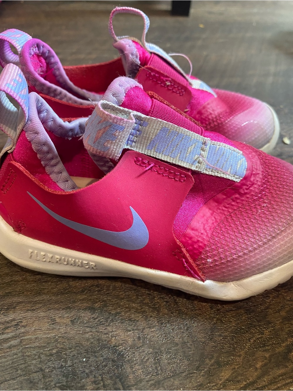 Nike Kids Pink and Light Purple Flex Runner Slip-On Sneakers